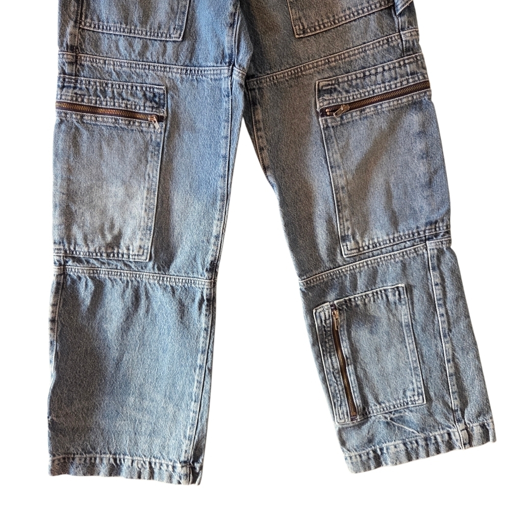 Garage Women's Jeans Size 24 Blue Cotton Denim Cargo Pants Wide Leg Y2K - Picture 6 of 14